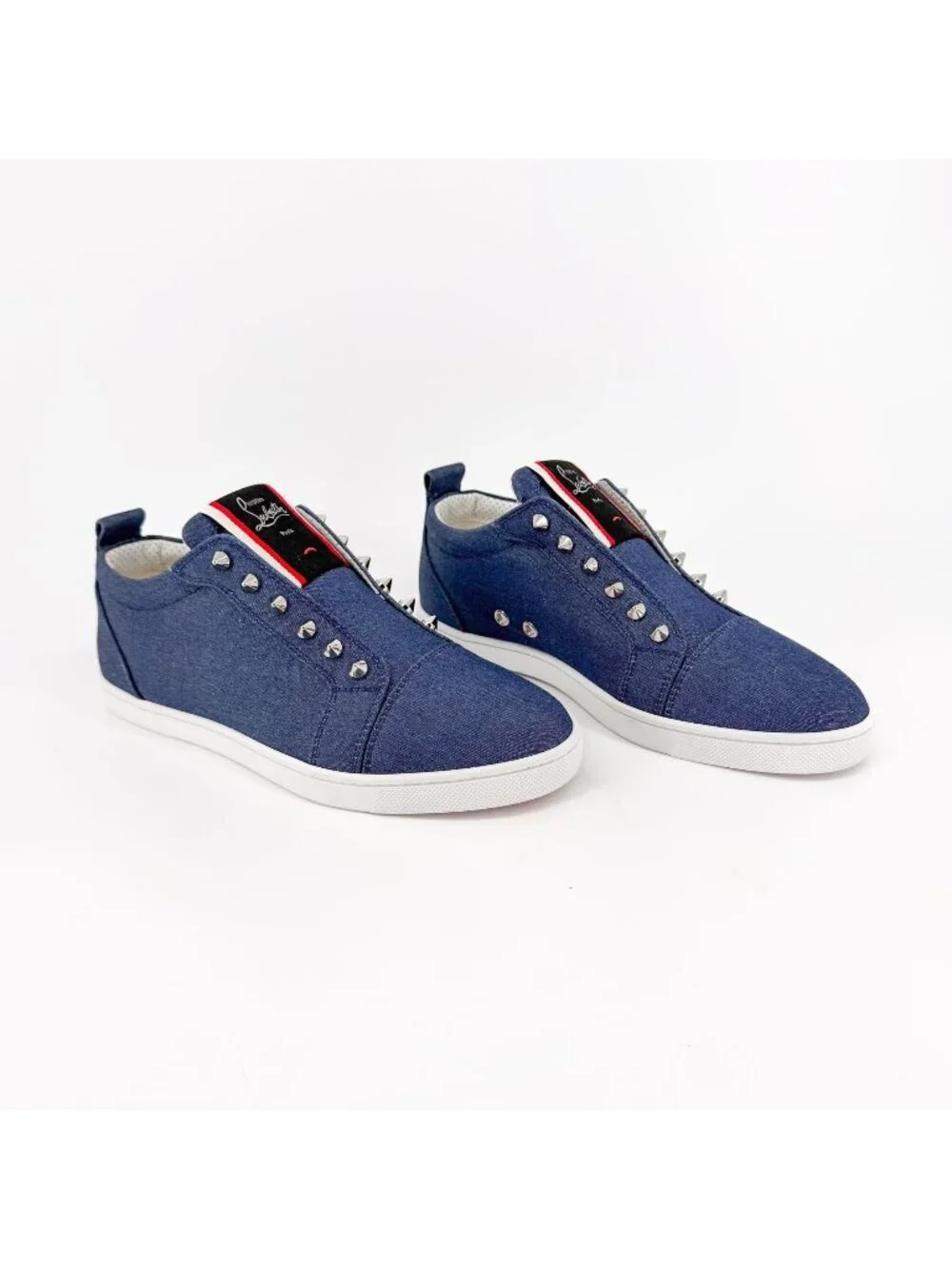 Christian Louboutin F.A.V. Denim Slip-On Sneakers Size 37.5 US 7.5 Women's